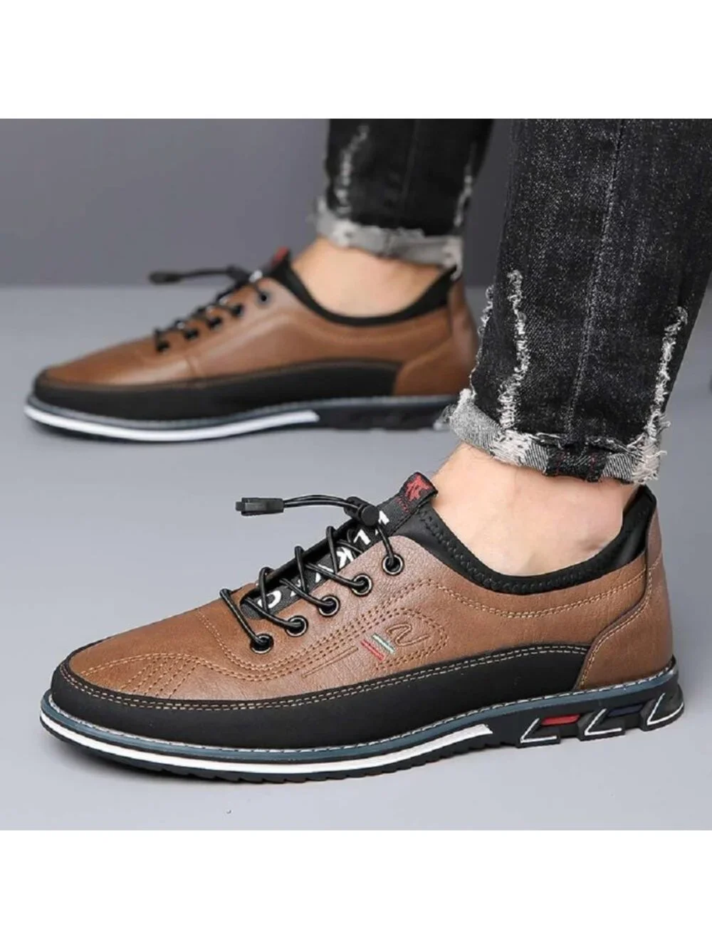 Men's Brown Textured Pebbled Leather Lace-up Pointed Toe Driving Loafers Shoes
